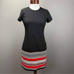 Calvin Klein Black Multi Horizontal Stripe Trim Sheath Dress Sz 2 Career office